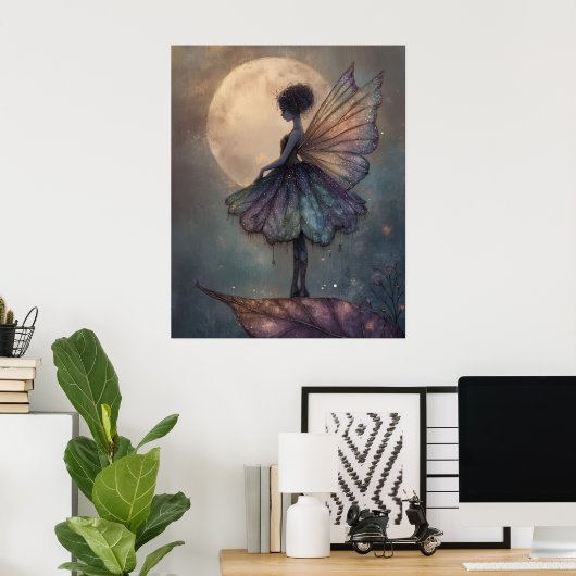 Enchanted Moonlight Fairy Watercolor Fantasy Art ポスター (ホームオフィス)