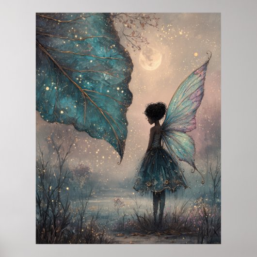 Enchanted Moonlit Leaf Fairy Fantasy Art ポスター (正面)