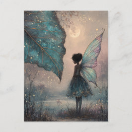 Enchanted Moonlit Leaf Fairy Watercolor Fantasy ポストカード