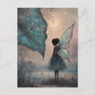Enchanted Moonlit Leaf Fairy Watercolor Fantasy ポストカード