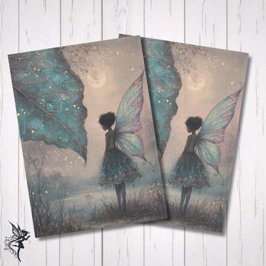 Enchanted Moonlit Leaf Fairy Watercolor Fantasy 薄葉紙