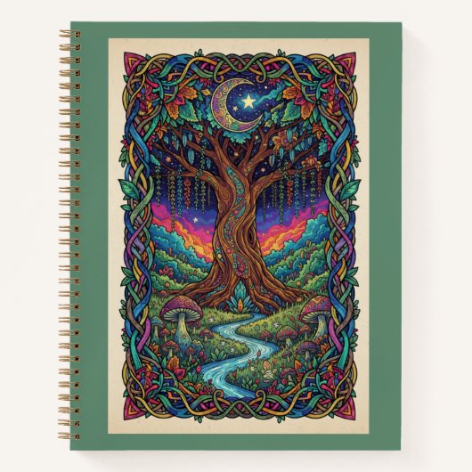 Enchanted Moonlit Tree of Life Zentangle Journal ノートブック (正面)