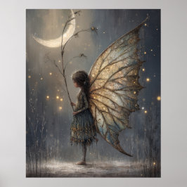 Enchanted Moonlit Woodland Fairy Watercolor Art ポスター