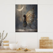 Enchanted Moonlit Woodland Fairy Watercolor Art ポスター (キッチン)