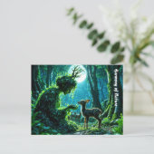 Enchanted nature guardian feeding a baby fawn ポストカード (スタンド正面)
