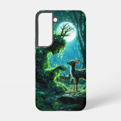 Enchanted nature guardian feeding a baby fawn samsung galaxyケース (裏面)