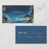 Enchanted Night Floral Cityscape Lake Gold Frame 名刺 (正面/裏面)