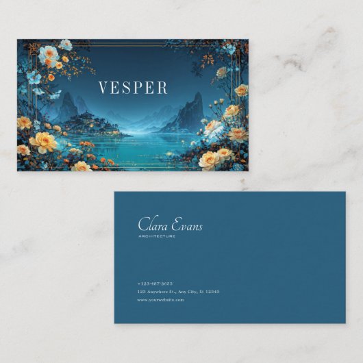 Enchanted Night Floral Yellow Rose Cityscape 名刺 (正面/裏面)