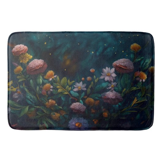 Enchanted Night Garden Celestial Floral Dreamscape バスマット (正面)