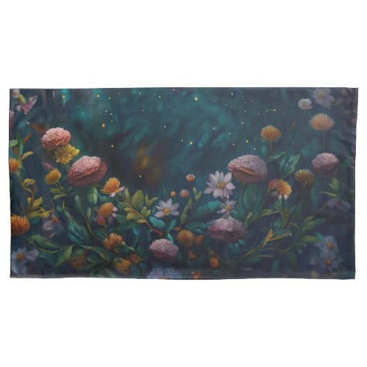 Enchanted Night Garden Celestial Floral Dreamscape 枕カバー (正面)