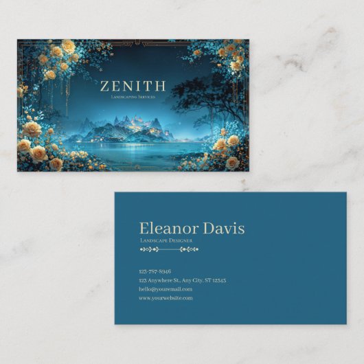 Enchanted Night Landscape Gold Rose Floral Palace 名刺 (正面/裏面)