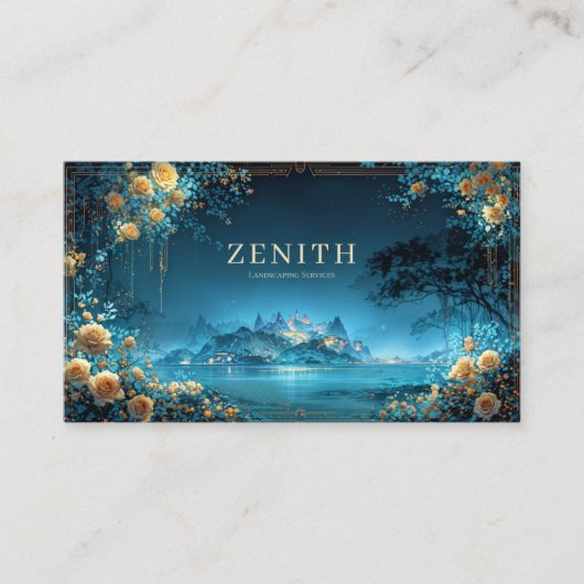 Enchanted Night Landscape Gold Rose Floral Palace 名刺 (正面)