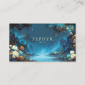 Enchanted Night Landscape Teal Yellow Floral Moon 名刺 (正面)