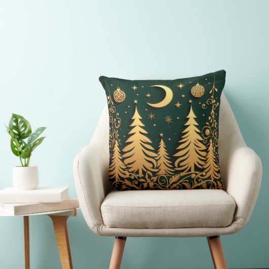 Enchanted Night – Moonlit Christmas Tree Pattern クッション (椅子)