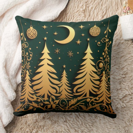 Enchanted Night – Moonlit Christmas Tree Pattern クッション (ブランケット)