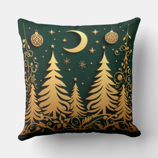 Enchanted Night – Moonlit Christmas Tree Pattern クッション (裏面)