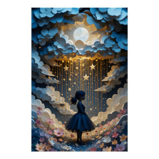 Enchanted Night Papercraft Scene ポスター