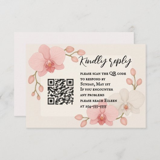 Enchanted Orchid QR Code RSVP Card (正面/裏面)