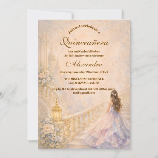 Enchanted Palace Fairytale Quinceañera 招待状 (正面)