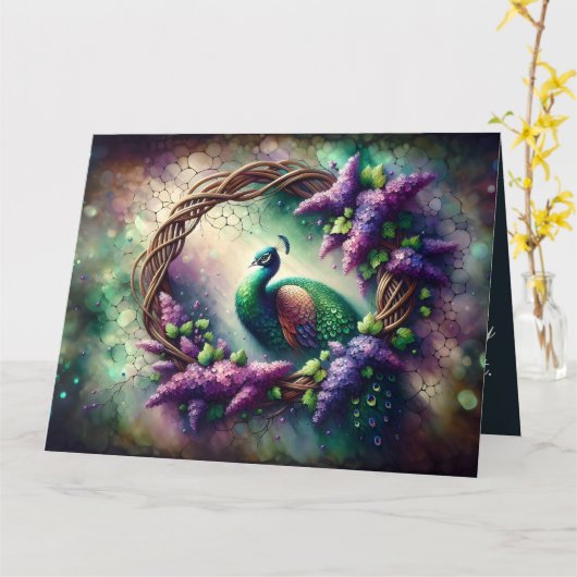 Enchanted Peacock Floral Wreath カード (黄色い花)