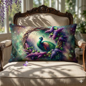 Enchanted Peacock Floral Wreath ランバークッション