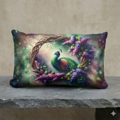 Enchanted Peacock Floral Wreath ランバークッション
