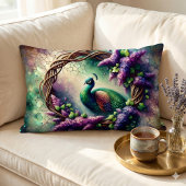 Enchanted Peacock Floral Wreath ランバークッション