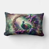 Enchanted Peacock Floral Wreath ランバークッション (正面)