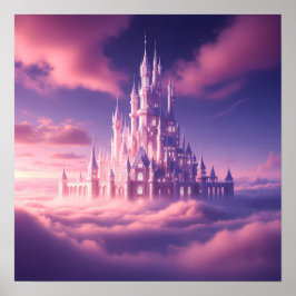 Enchanted Pink Castle Above the Dreamy Clouds ポスター