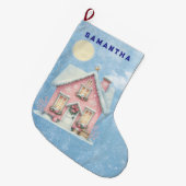 Enchanted Pink Cottage Personalized Stocking ラージクリスマスストッキング (正面 (吊り時))