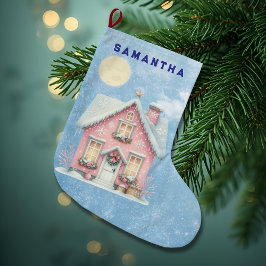 Enchanted Pink Cottage Personalized Stocking ラージクリスマスストッキング