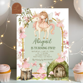 Enchanted Pink Fairy and Unicorns Forest Birthday 招待状