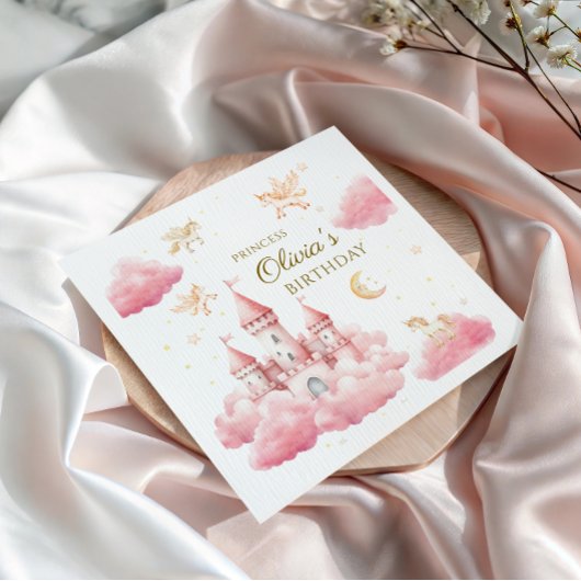 Enchanted Pink Princess Girl Birthday スタンダードカクテルナプキン