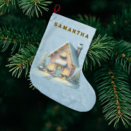 Enchanted Pink Winter Village Stocking  ラージクリスマスストッキング