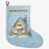 Enchanted Pink Winter Village Stocking ラージクリスマスストッキング (正面)