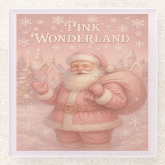 Enchanted Pink Wonderland Santa ガラスコースター (正面)