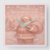 Enchanted Pink Wonderland Santa  スクエア壁時計 (正面)