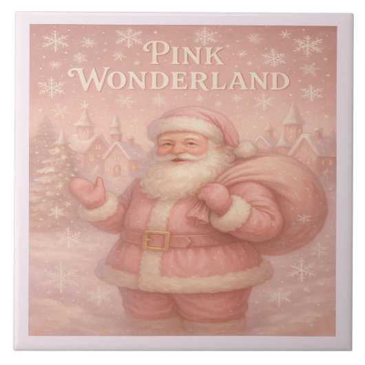 Enchanted Pink Wonderland Santa Ceramic Tile タイル (正面)
