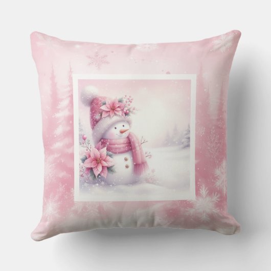 Enchanted Pinkmas Pillow Snowman Winter Magic クッション (裏面)