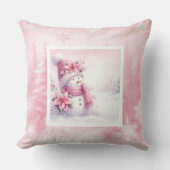 Enchanted Pinkmas Pillow Snowman Winter Magic クッション (正面)