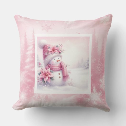 Enchanted Pinkmas Pillow Snowman Winter Magic クッション (正面)
