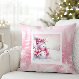 Enchanted Pinkmas Pillow Snowman Winter Magic クッション