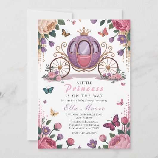 Enchanted Princess Carriage Baby Shower 招待状 (正面)