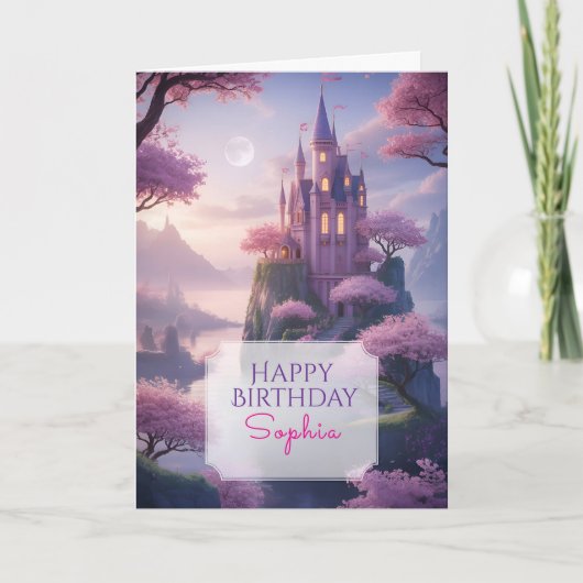 Enchanted Princess Castle Birthday Greeting カード (正面)