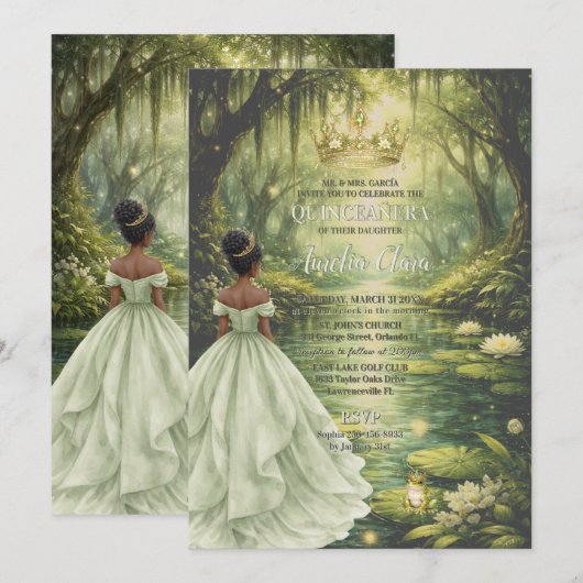 Enchanted Princess & Frog Fairytale Quinceañera 招待状 (正面/裏面)