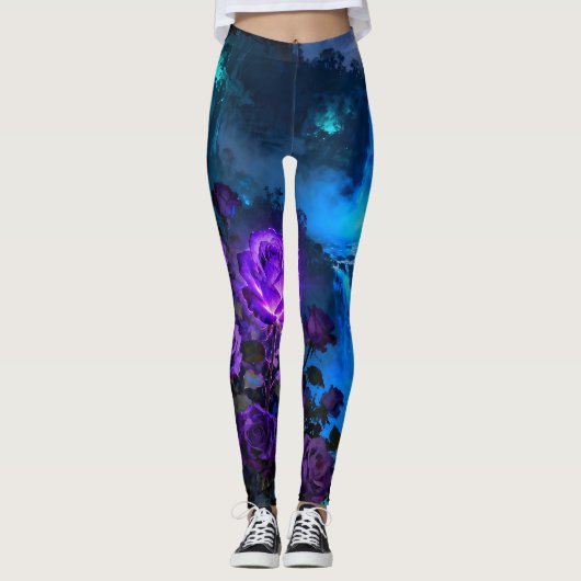 Enchanted Purple Rose Waterfall Leggings レギンス (正面)
