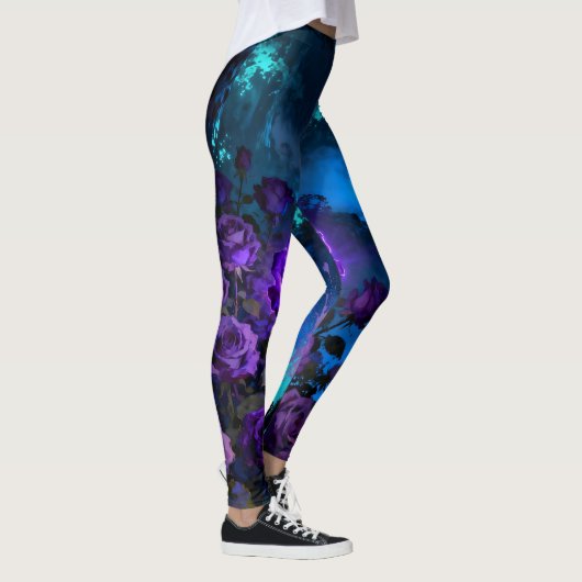 Enchanted Purple Rose Waterfall Leggings レギンス (右)