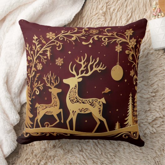 Enchanted Reindeer – Holiday Whimsy クッション (ブランケット)