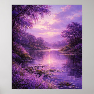 Enchanted River Beneath Purple Sky ポスター