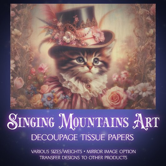 Enchanted Roses and Victorian Cat Decoupage 薄葉紙